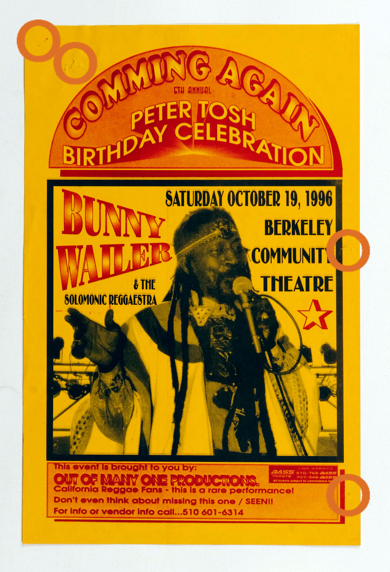 Peter Tosh Bithday Celebration Poster 1996 Oct 19 Berkeley Community