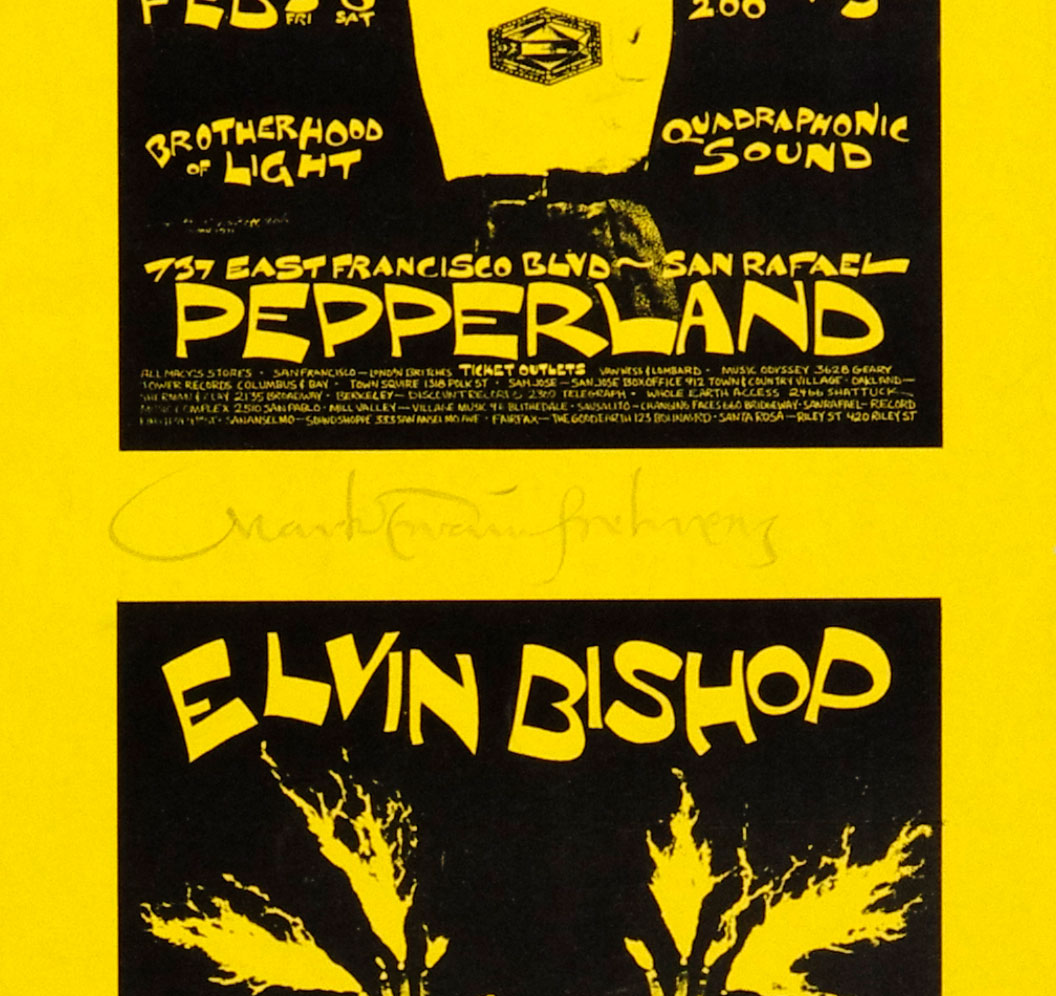 Pepperland Handbill  1971 Feb 6 Elvin Bishop Uncut Proof Mark Behrens signed