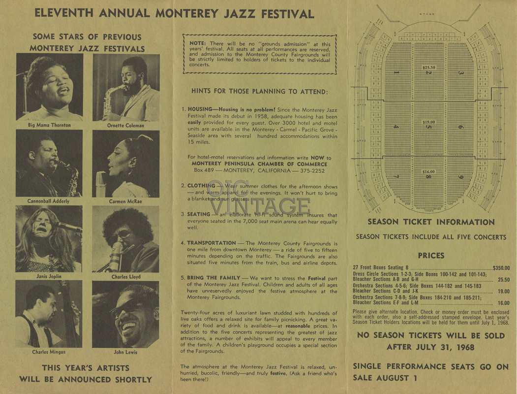 Monterey Jazz Festival Handbill 1968 Sep 22