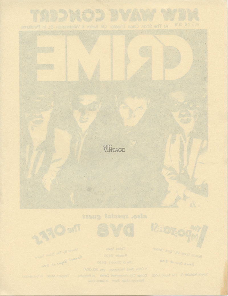 Crime Handbill 1978 Aug 20 Show Case Theater Petaluma