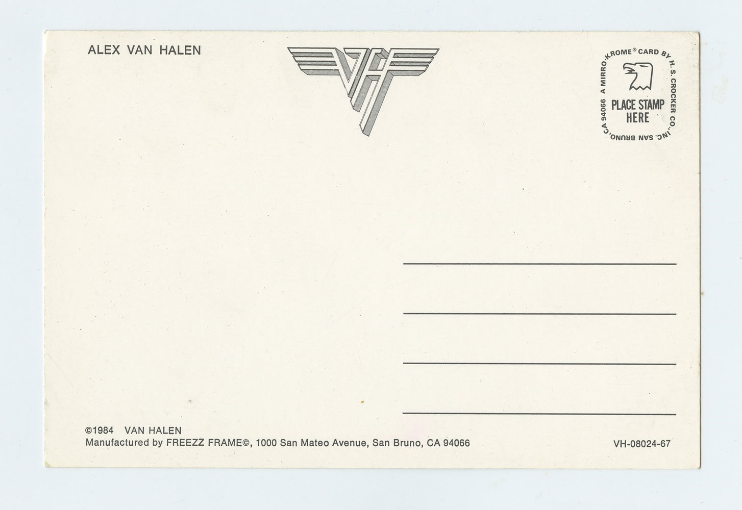 Alex Van Halen Postcard 1984 Freeze Frame