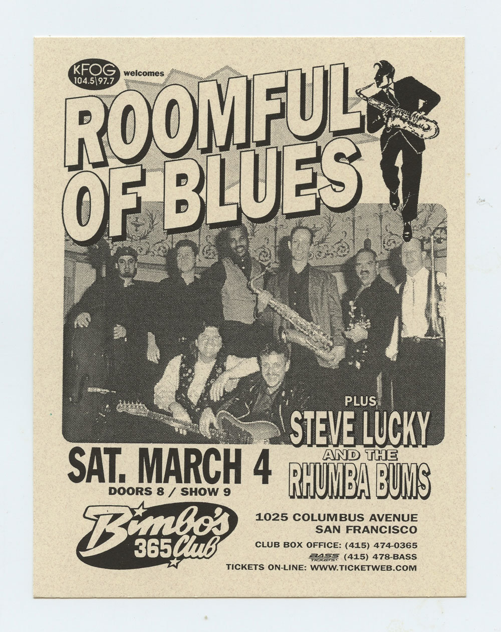 Roomful of Blues Handbill Bimbo's 365 Club San Francisco