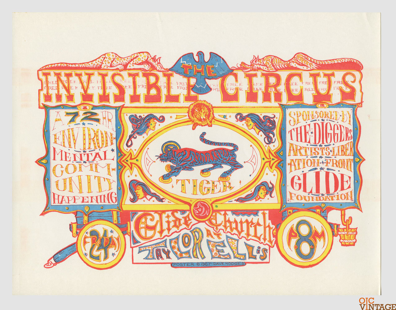 Invisible Circus Artists Liberation Front Diggers Handbill 1967 Glide Church San Francisco