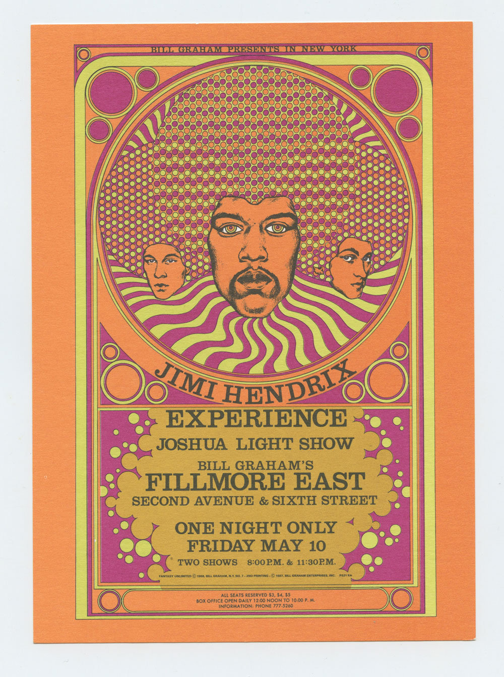 Bill Graham Fillmore East Postcard 1968 May 10 Jimi Hendrix AOR 2.90