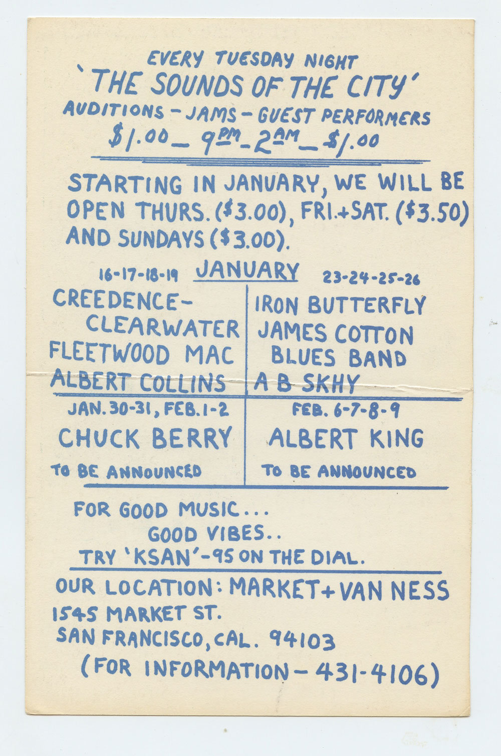 BG 157 Postcard Ad Back  Iron Butterfly 1969 Jan 23 Very Fine