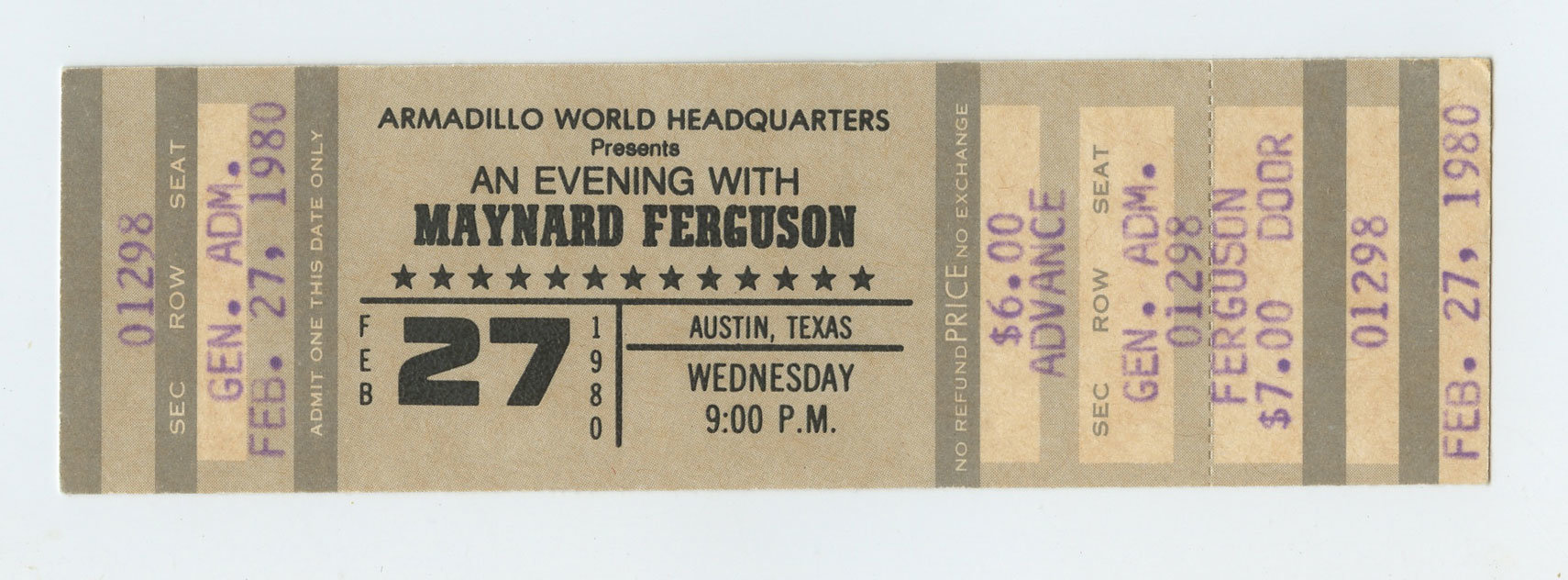 Maynard Ferguson Ticket Vintage 1980 Feb 27 Austin TX 