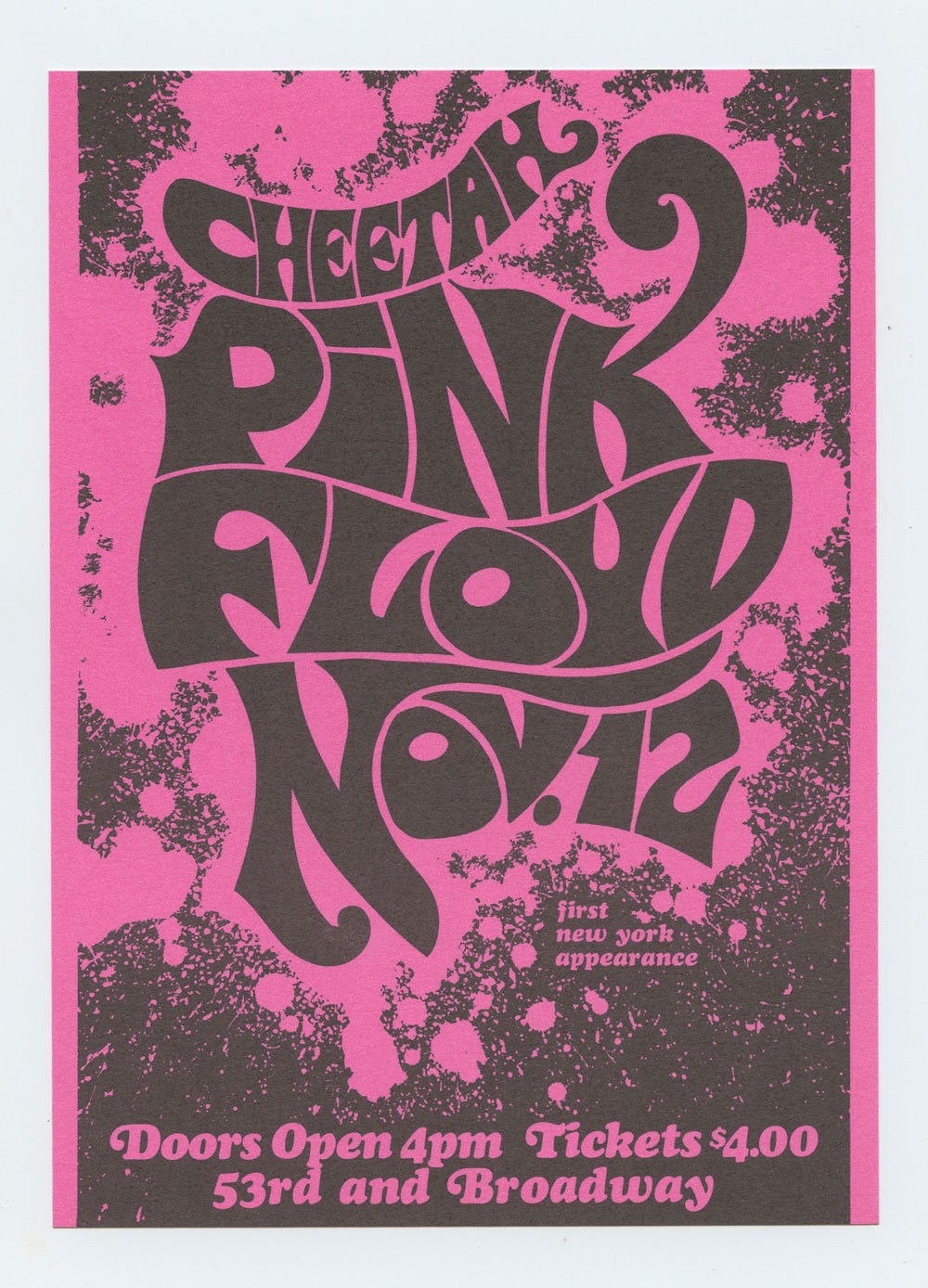 Pink Floyd Handbill First New York Appearance 1967 Cheetah Club 2nd Printing