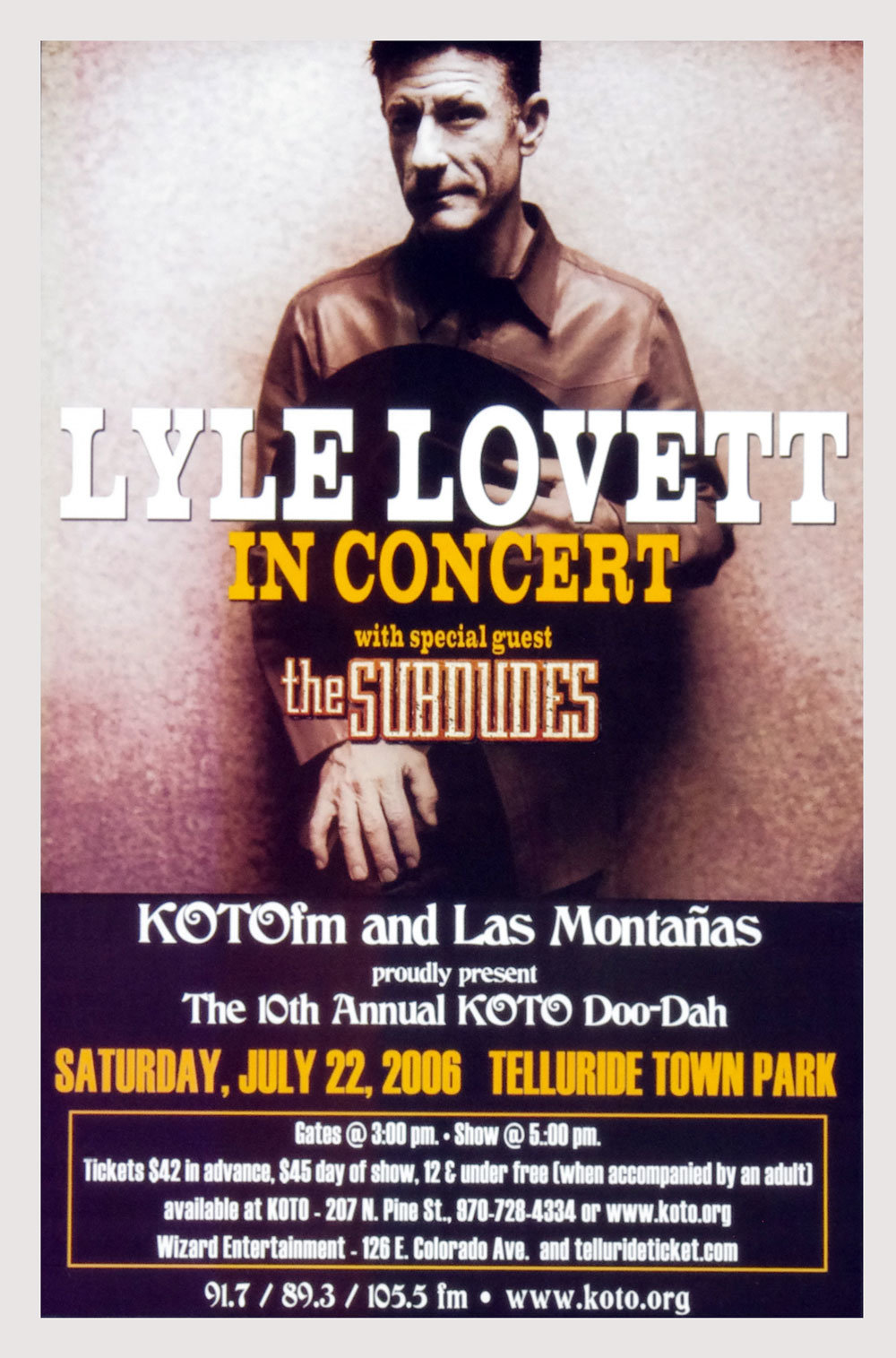 Lyle Lovett Poster 2006 Jul 22 in Concert Telluride Town Park  