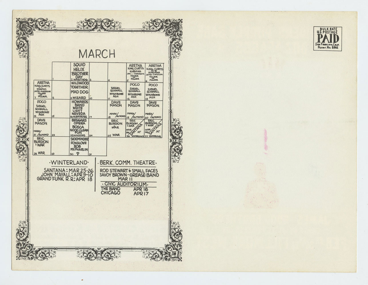 BG 271 BG 272 Postcard Double Boz Scaggs Aretha Franklin 1971 Feb 25 