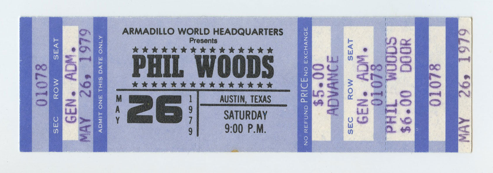 Phil Woods Ticket Vintage 1979 May 26 Armadillo World Headquarters 