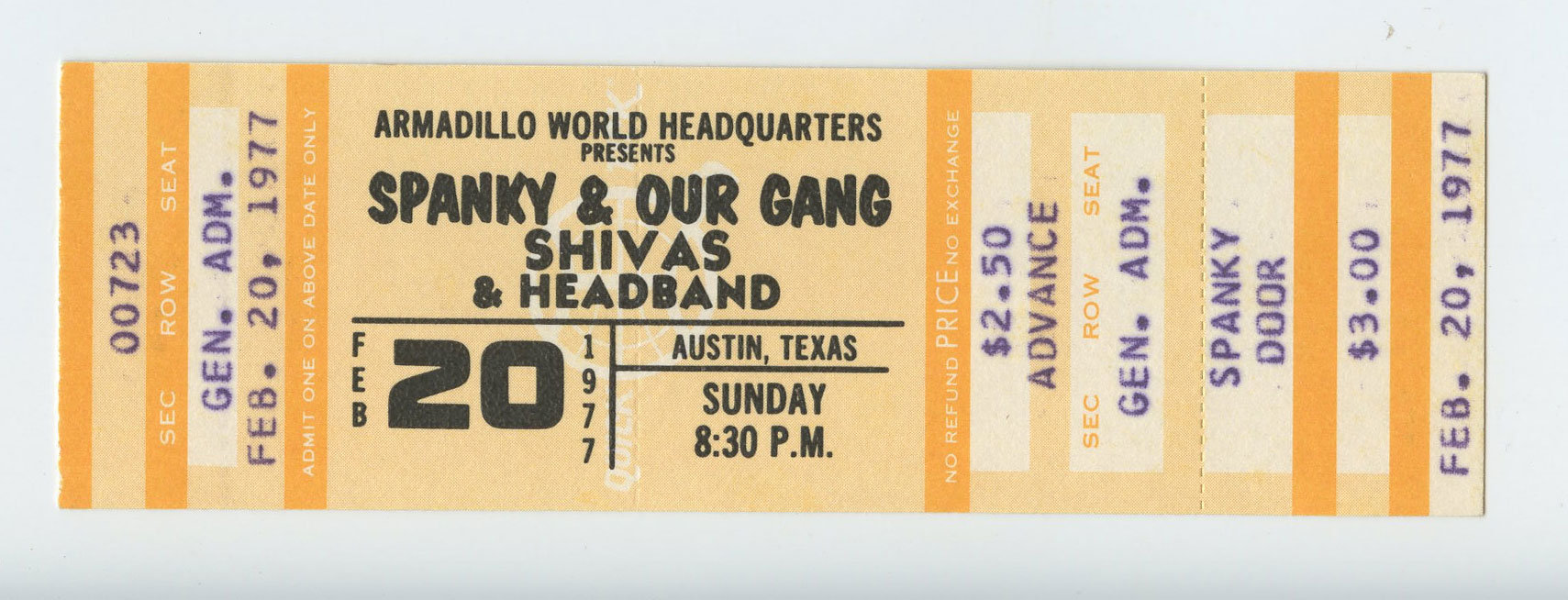 Spanky & Our Gang Ticket Vintage 1977 Feb 20 Austin TX 