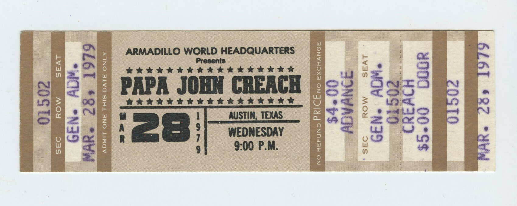 Papa John Creach Ticket Vintage 1979 Mar 28 Austin TX 