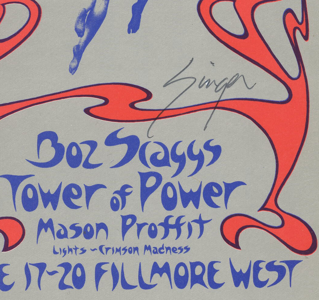BG 285 Postcard Ad Back Boz Scaggs Tower of Power 1971 Jun 17 David Singer signed
