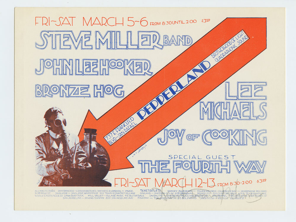 Pepperland Handbill 1971 Mar 5 Steve Miller John Lee Hooker Mark T Behrens signed