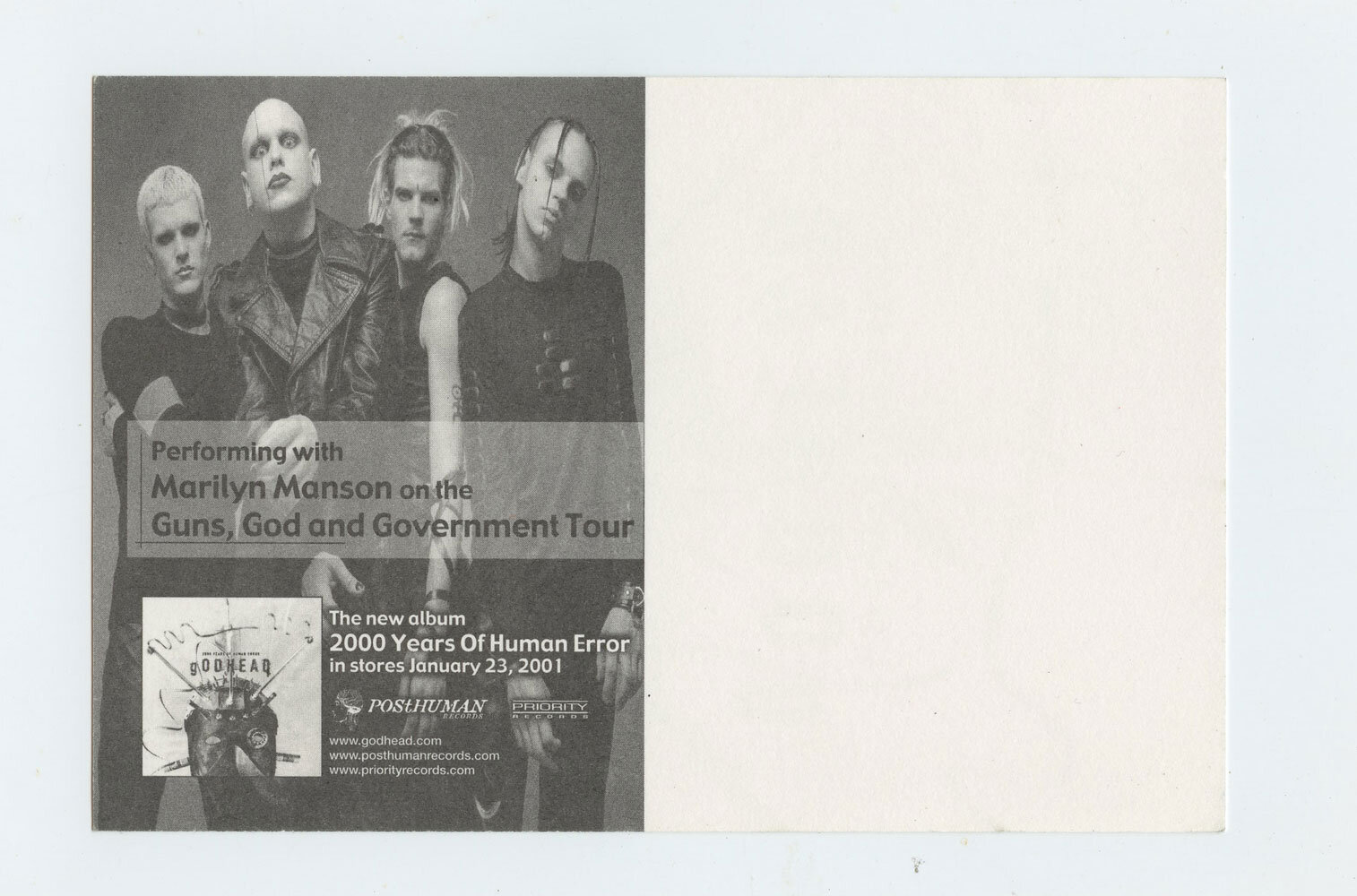 GODHEAD Postcard 2000 Years of Human Error Album Promo