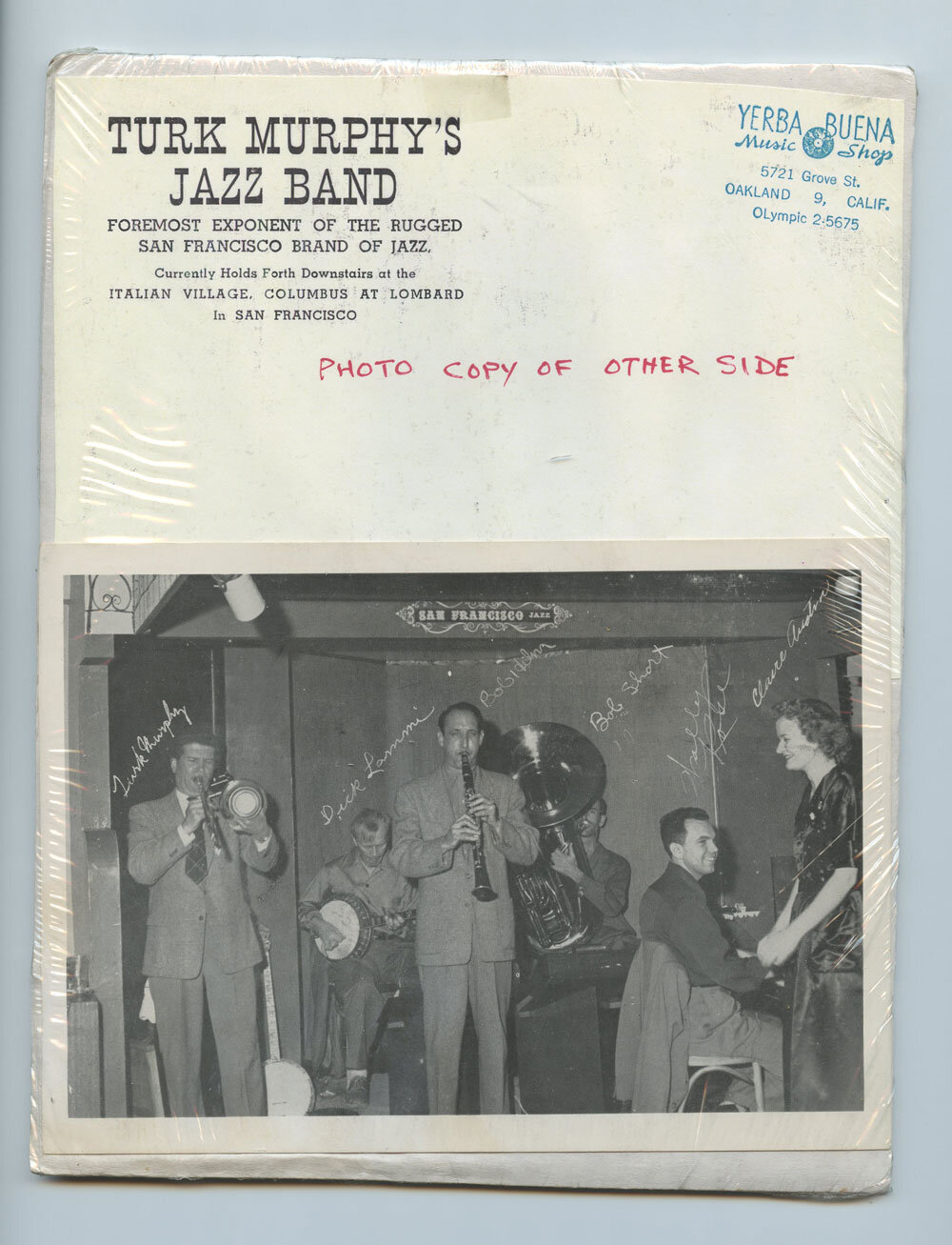 Turk Murphy's Jazz Band Photo 1952 Yerba Buena Music Shops