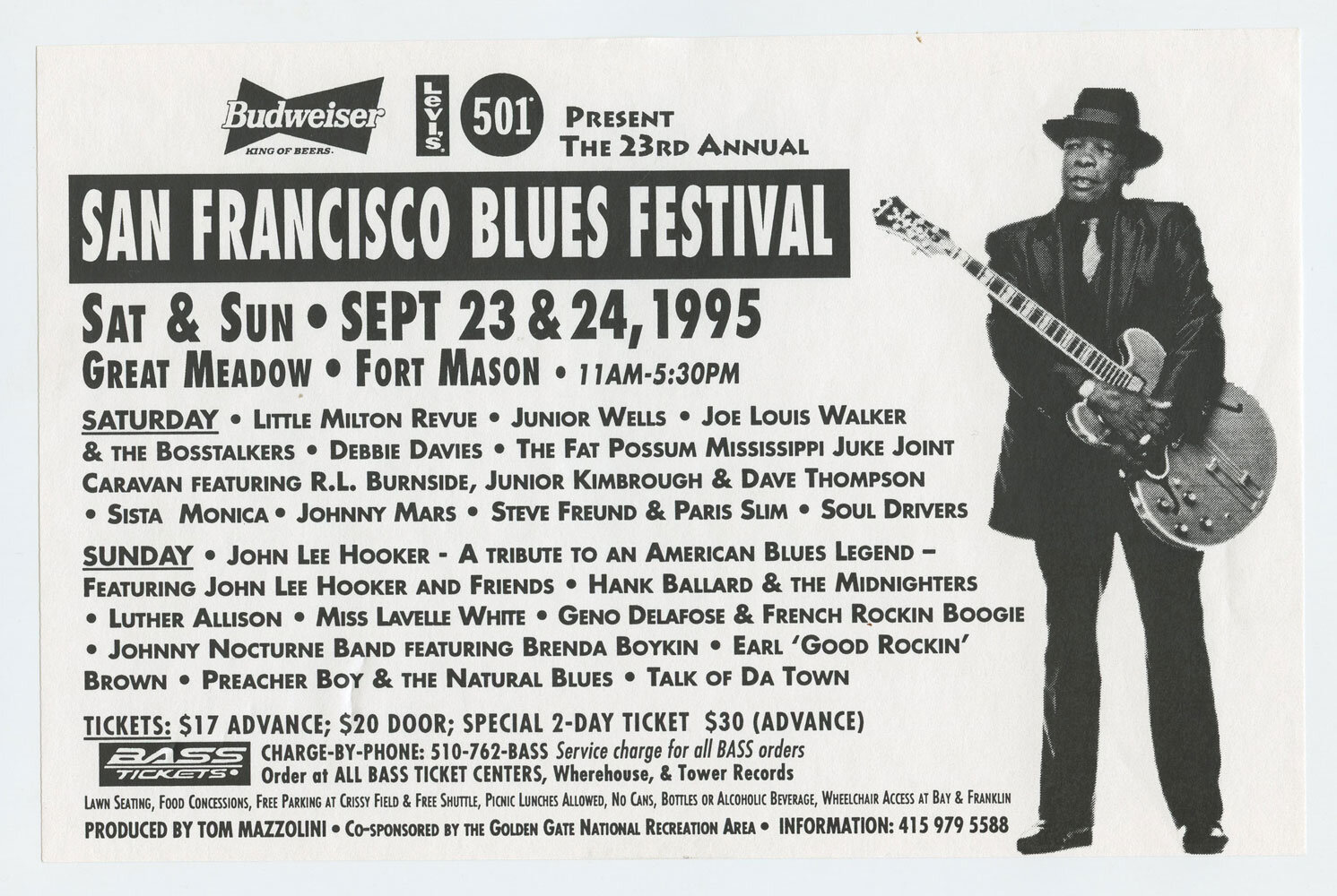 San Francisco Blues Festival Handbill 1995 Sep 23 Fort Mason 22nd Annual