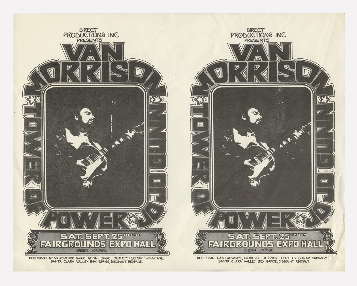 Van Morrison Tower of Power Handbill Double 1972 San Jose Fairgrounds Expo