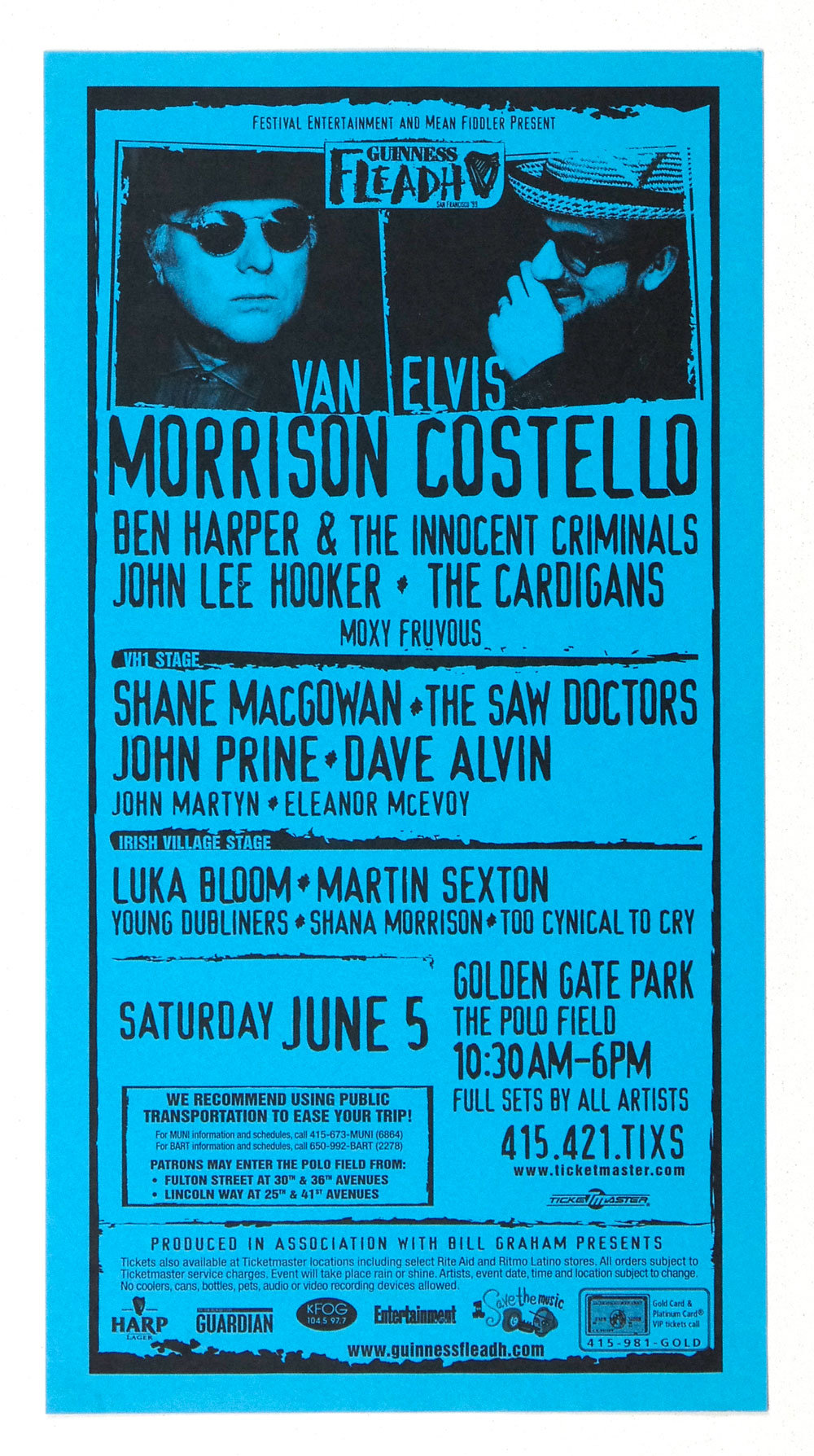 Van Morrison Elvis Costello Poster 1996 Jun 5 San Francisco