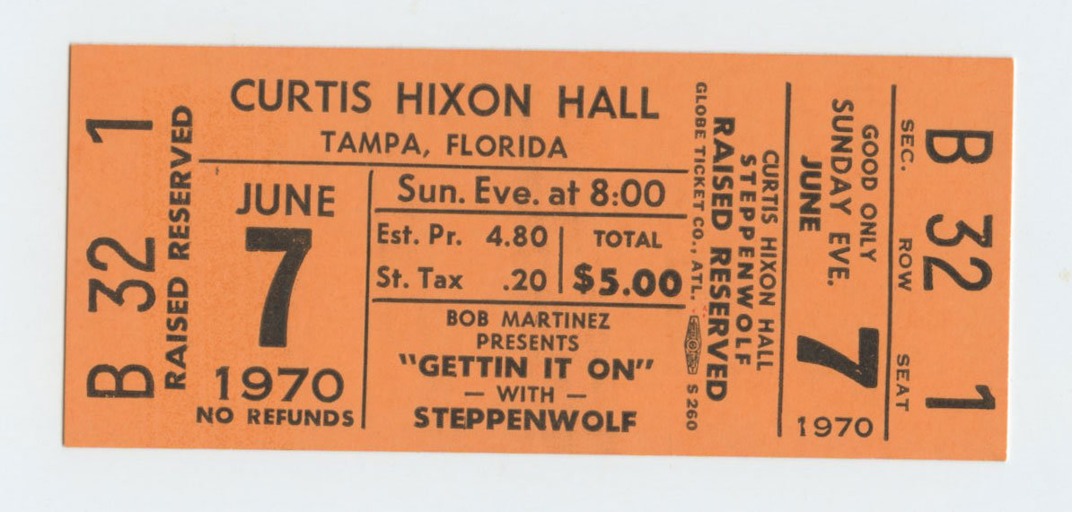 Steppenwolf Ticket Vintage 1970 Jun 7 Tampa FL 