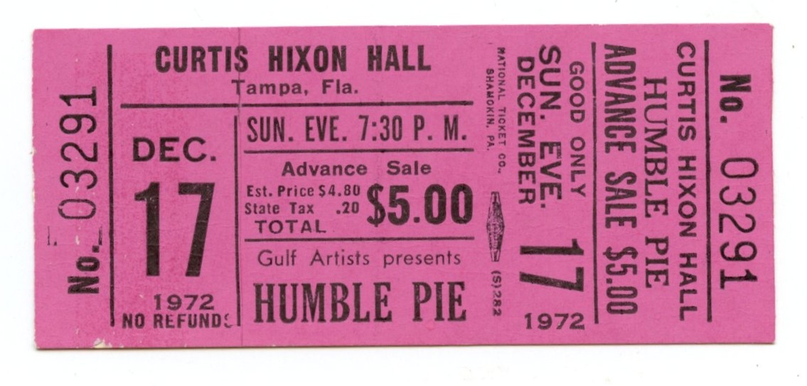 Humble Pie Ticket Vintage 1972 Dec 17 Tampa FL 