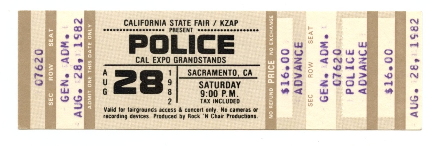 Police Ticket Vintage 1982 Aug 28 CAL EXPO Sacramento CA 