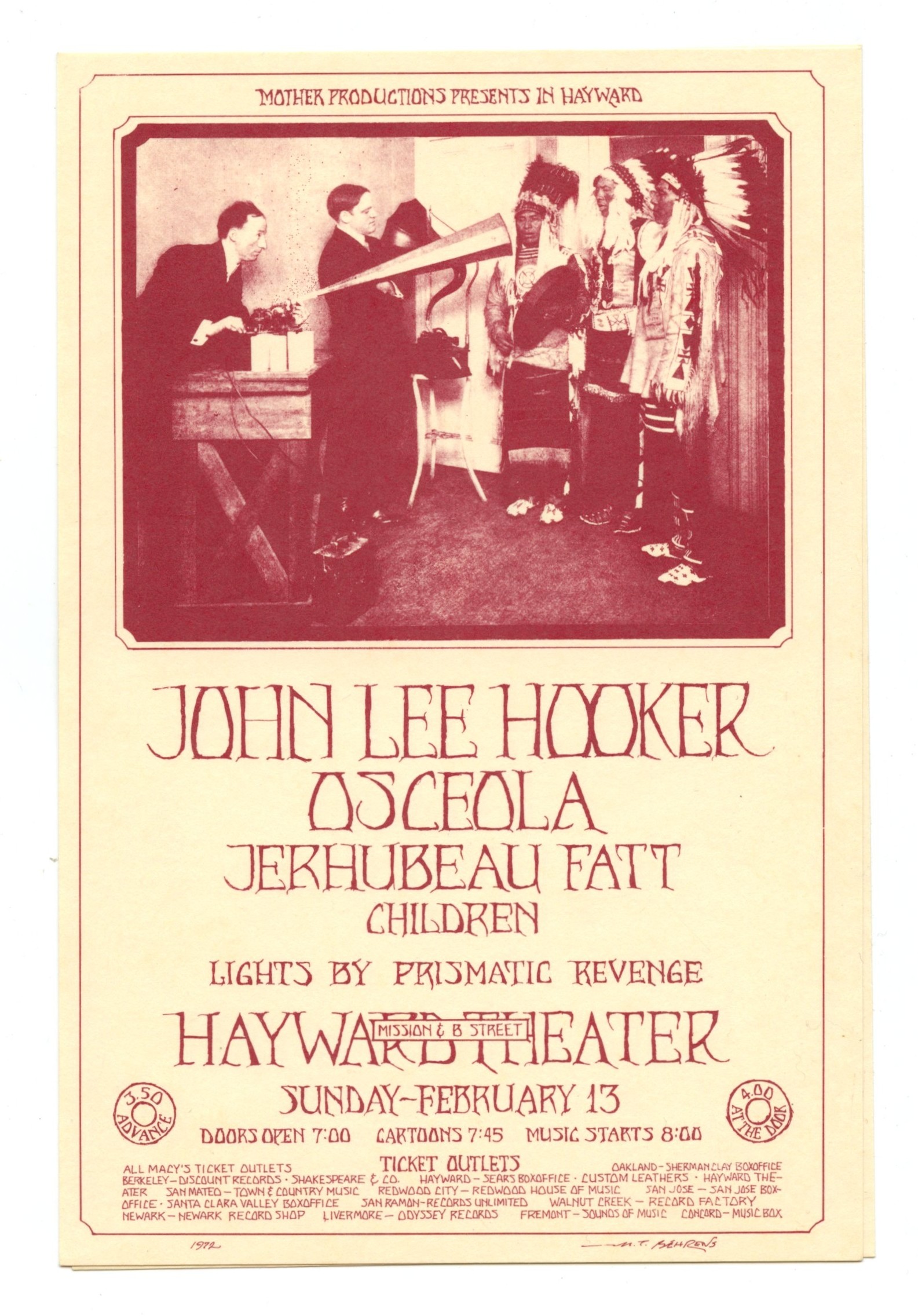 John Lee Hooker Handbill 1972 Feb 13 Hayward Theatre