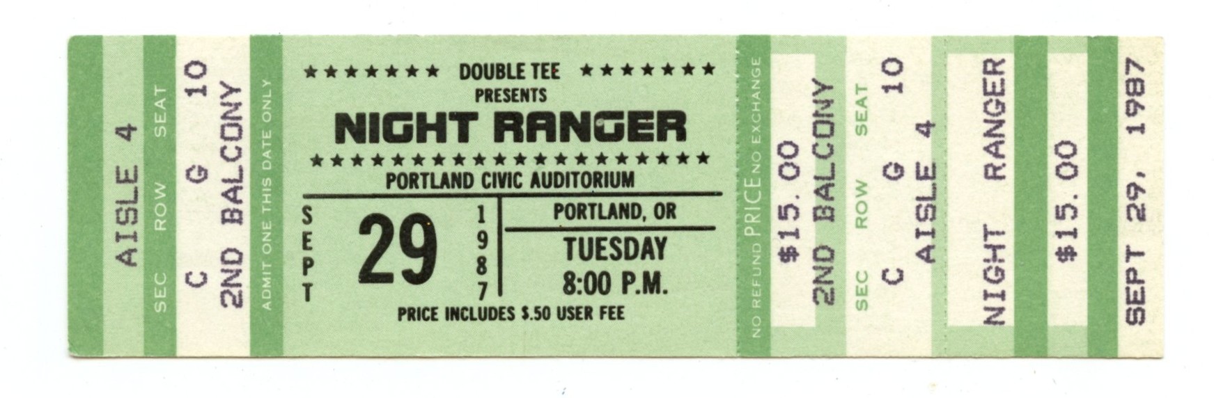 Night Ranger Ticket Vintage 1987 Sep 29 Portland Civic Auditorium 