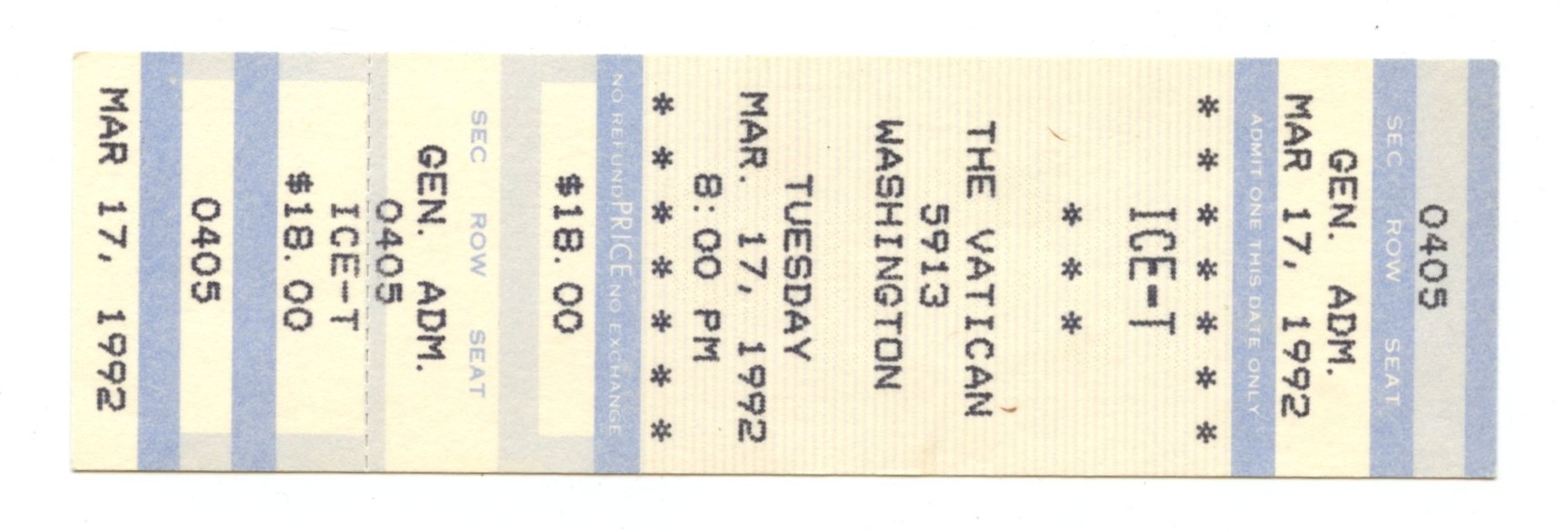 ICE-T Ticket Vintage 1992 Mar 17 Unicorn Houston 