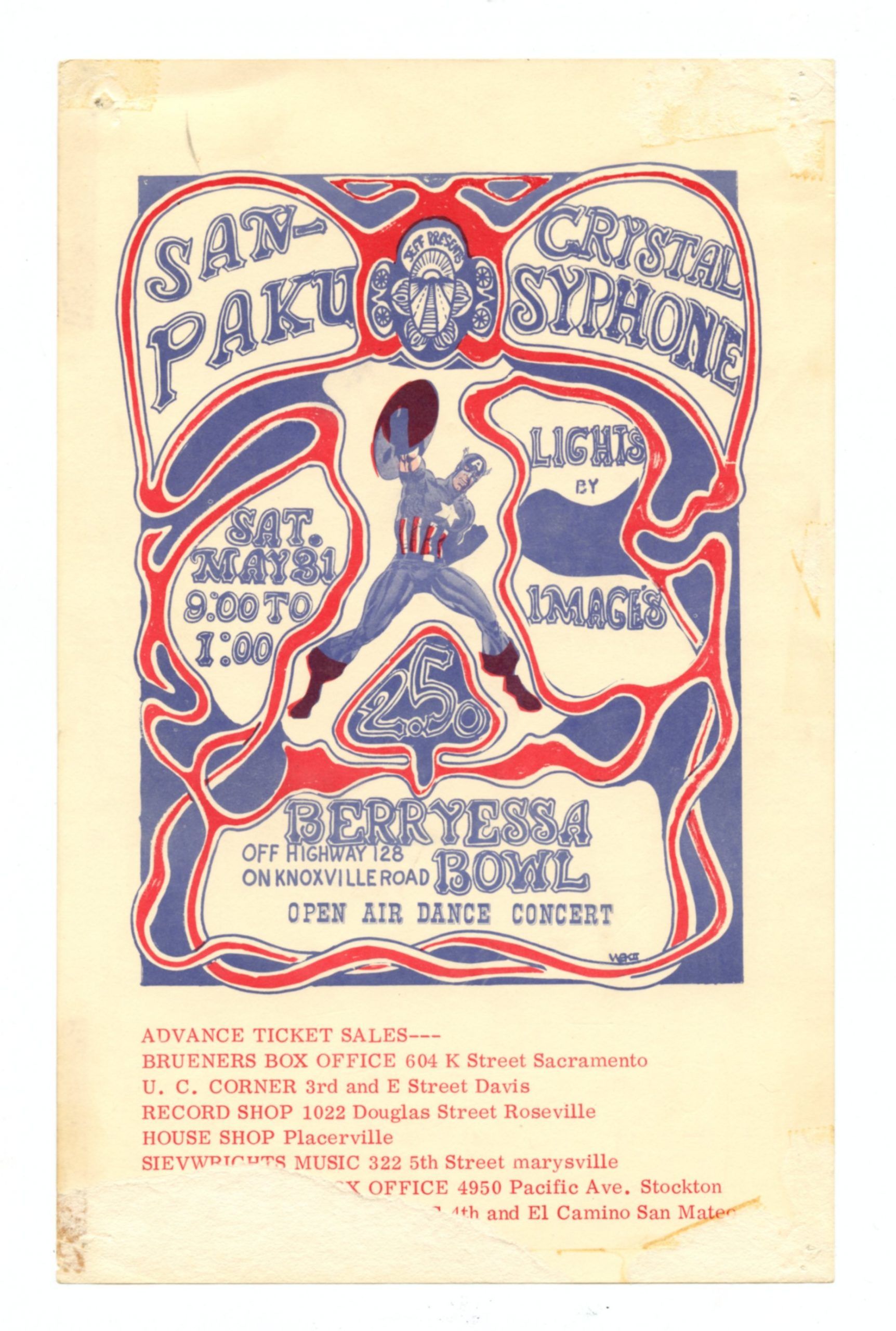 Lake Berryessa Bowl Handbill  1968 May 31 Sanpaku Crystal Syphone