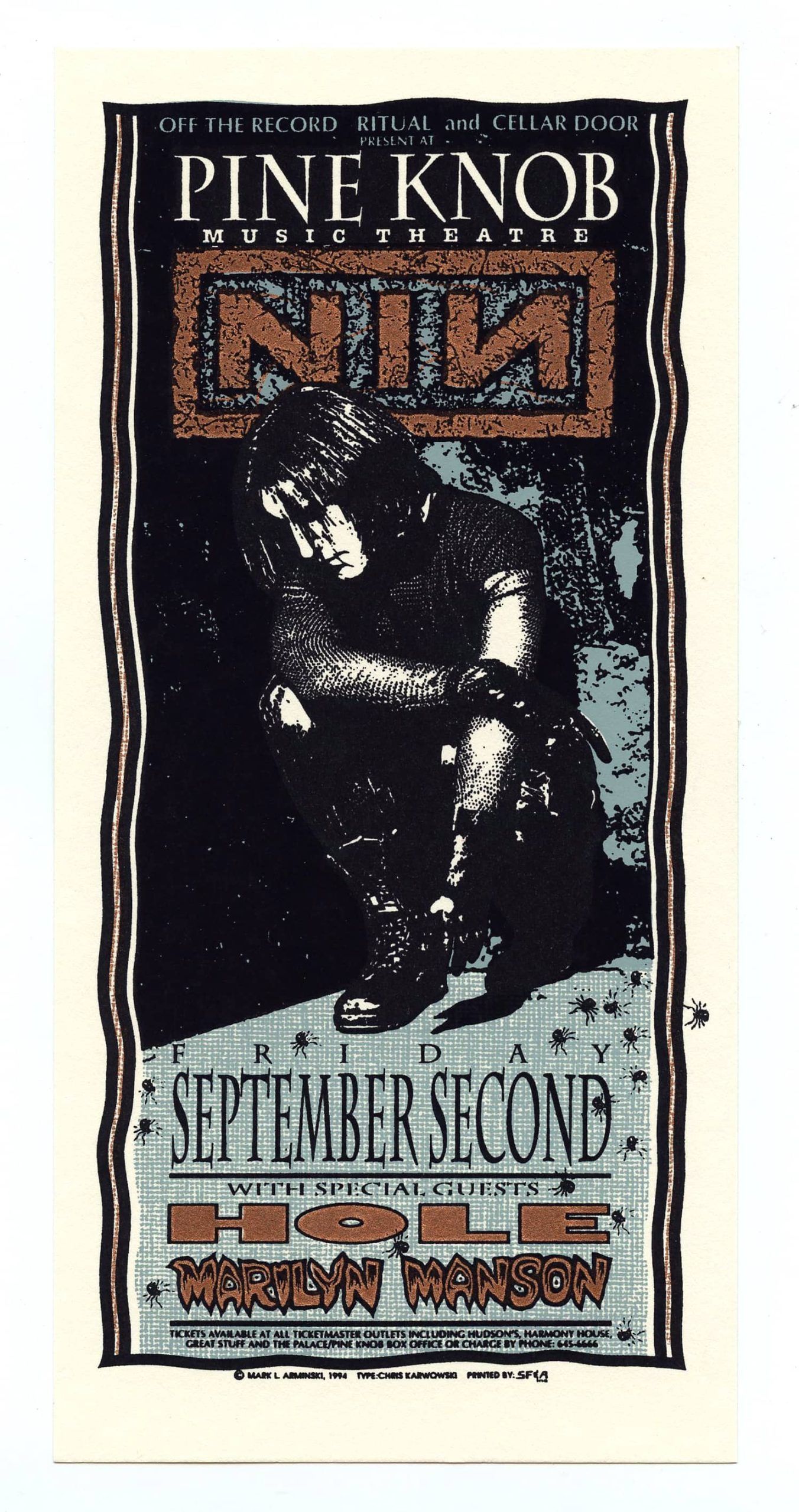 Nine Inch Nails Handbill w/ Marlyn Mason Hole 1994 Sep 2 Pine Knob Music Theatre 