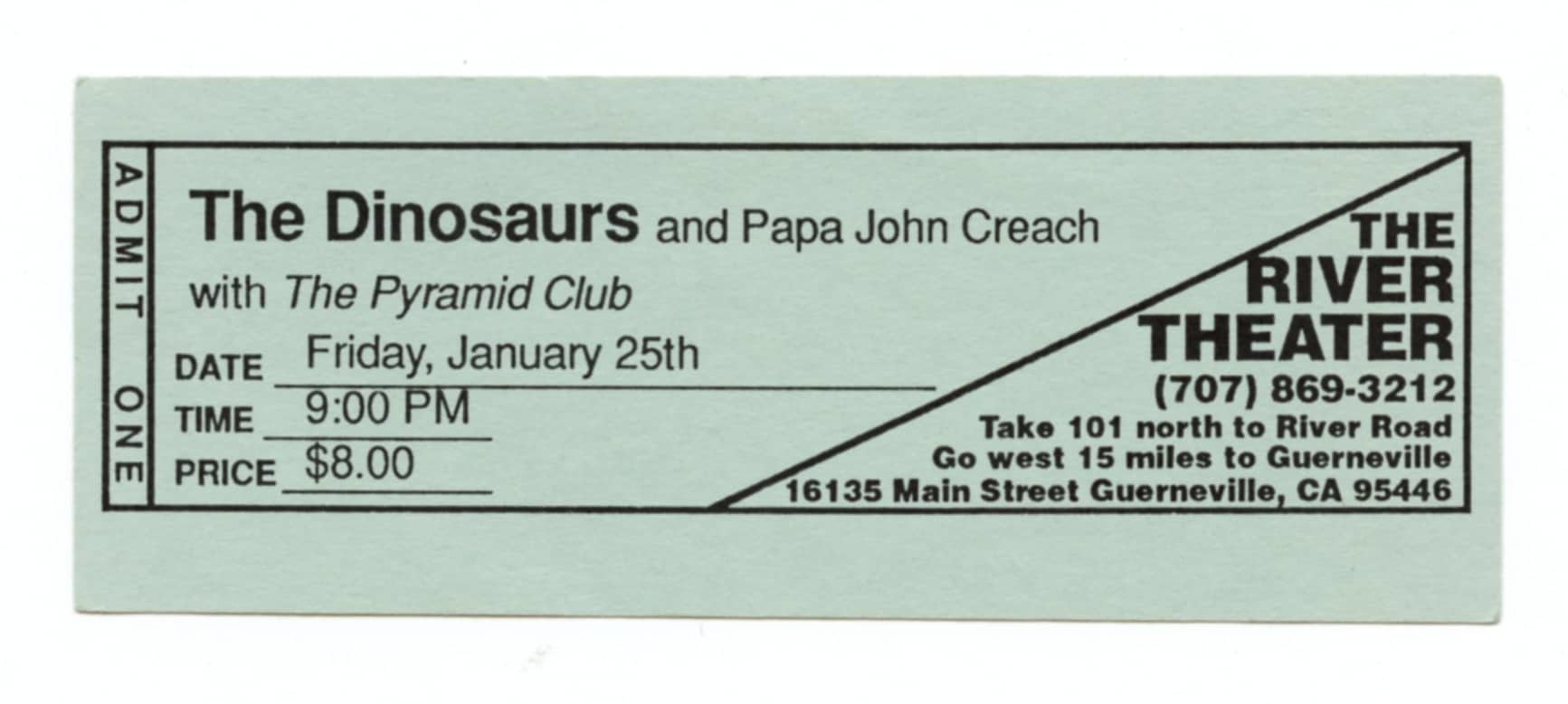 Dinosaurs Ticket Vintage 1985 Jan 29 The River Theater