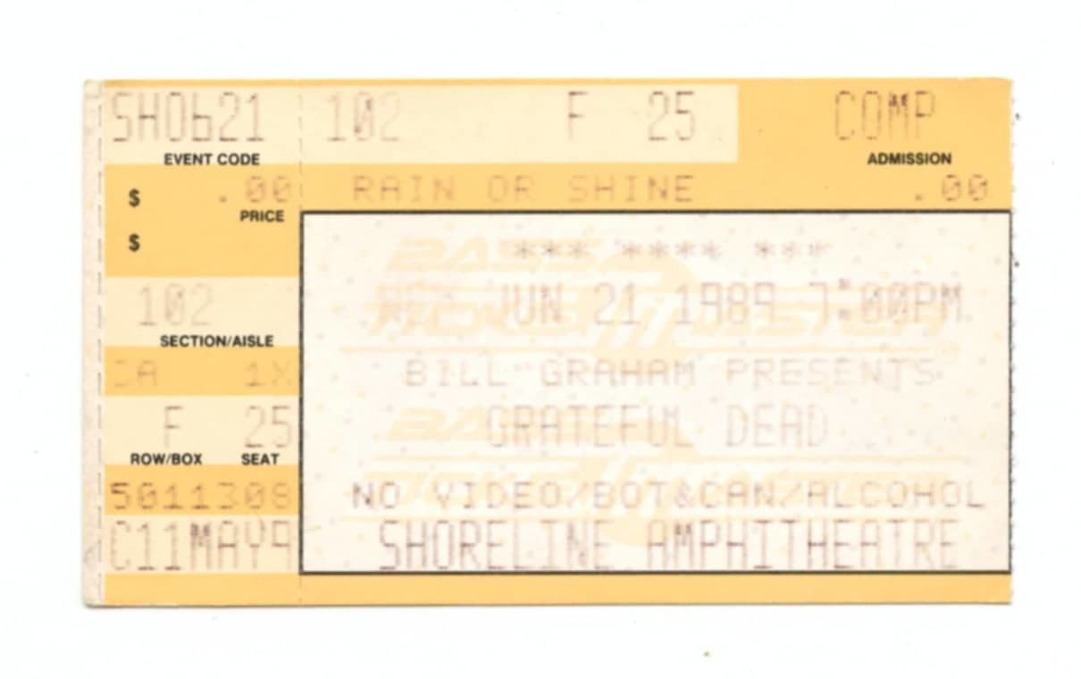 Grateful Dead Ticket Stub 1989 Jun 21 Shoreline Amphitheatre