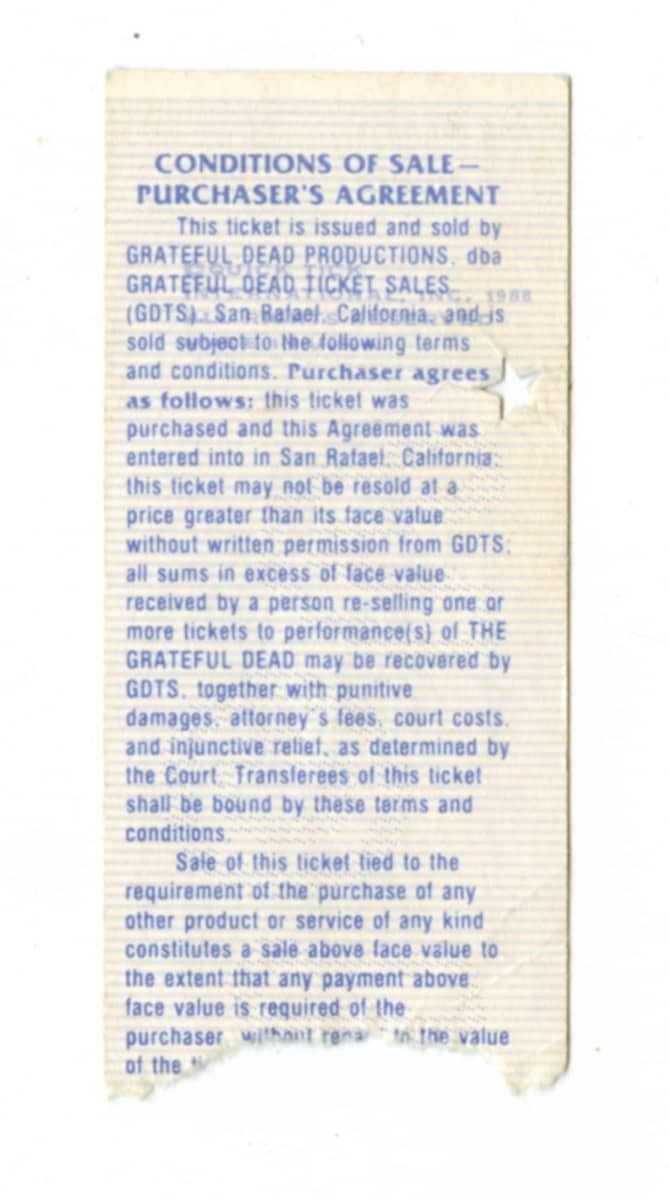 Grateful Dead Ticket Stub 1989 Aug 18 Greek Theatre Berkeley