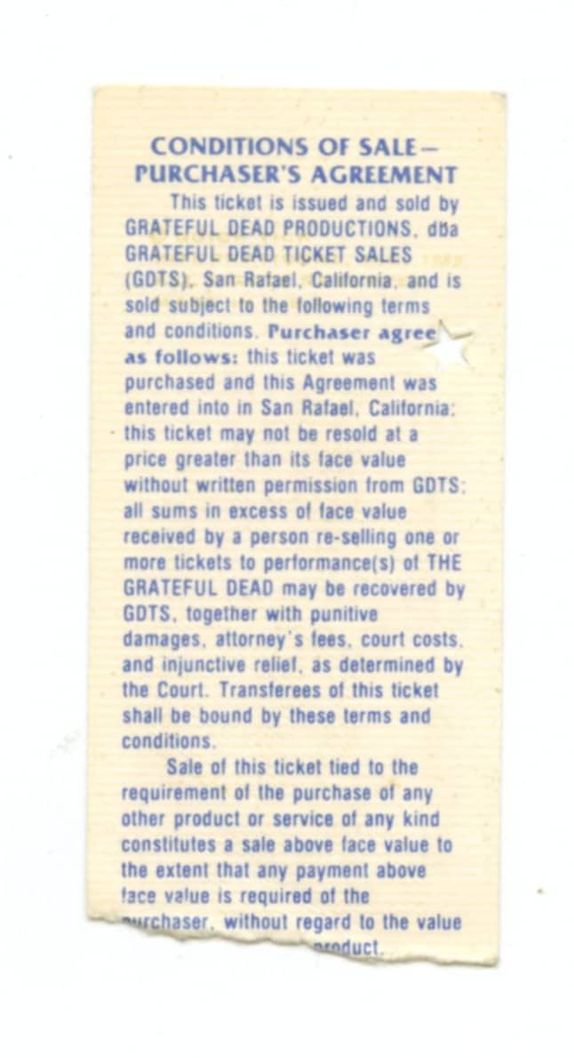 Grateful Dead Ticket Stub 1989 Aug 20 Greek Theatre Berkeley