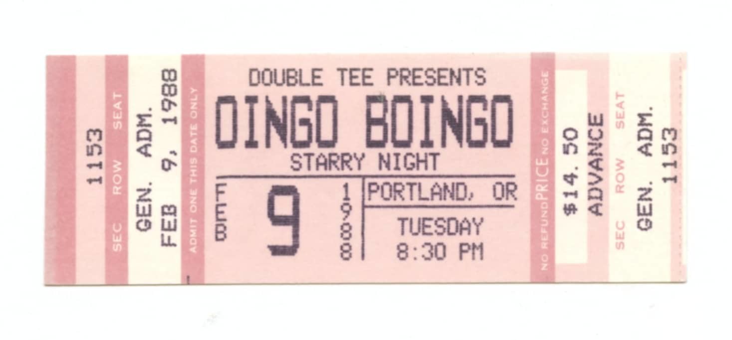 Oingo Boingo Ticket Vintage 1988 Feb 9 Starry Night Portland 