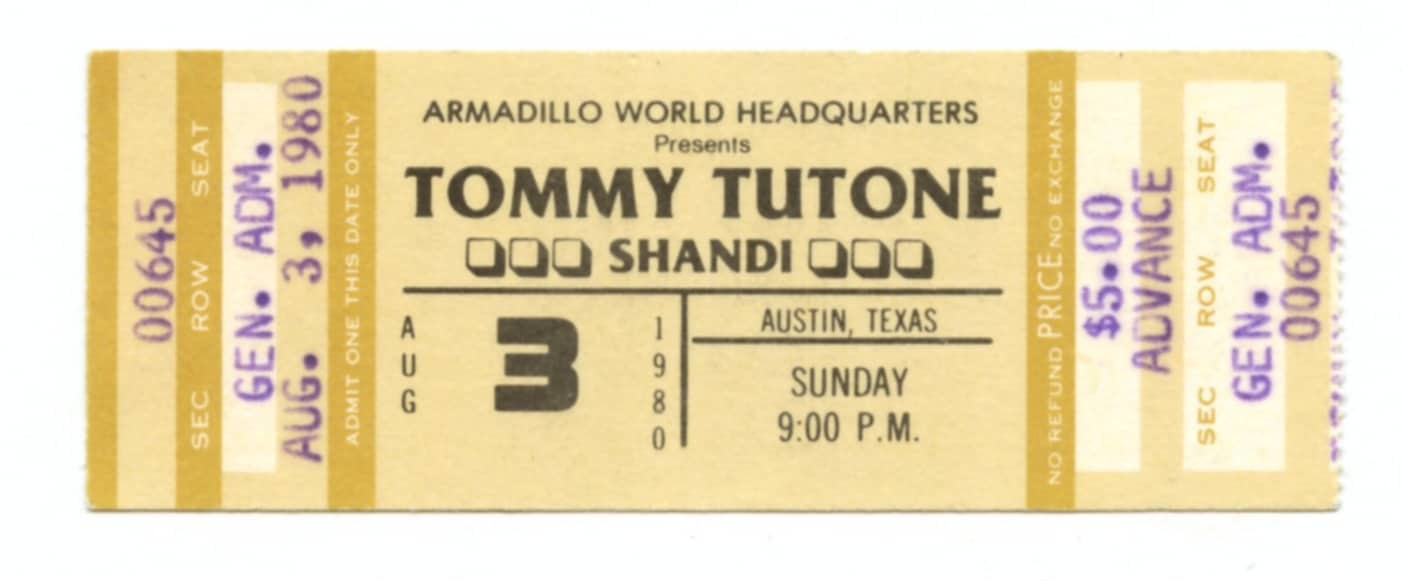 Tommy Tutone Ticket Vintage 1980 Aug 2 Austin Tx