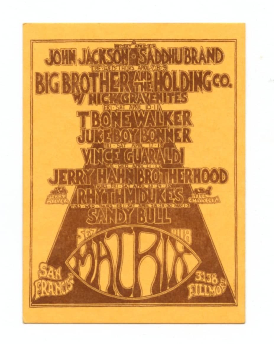 Matrix Handbill 1970 Big Brother and the Holding Company Nick Gravenites