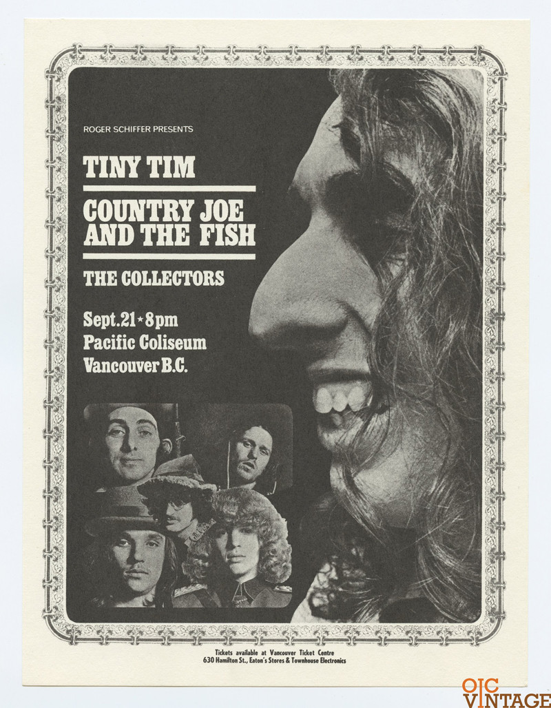 Tiny Tim Country Joe & the Fish The Collectors Handbill 1969 Sep 21 Vancouver 