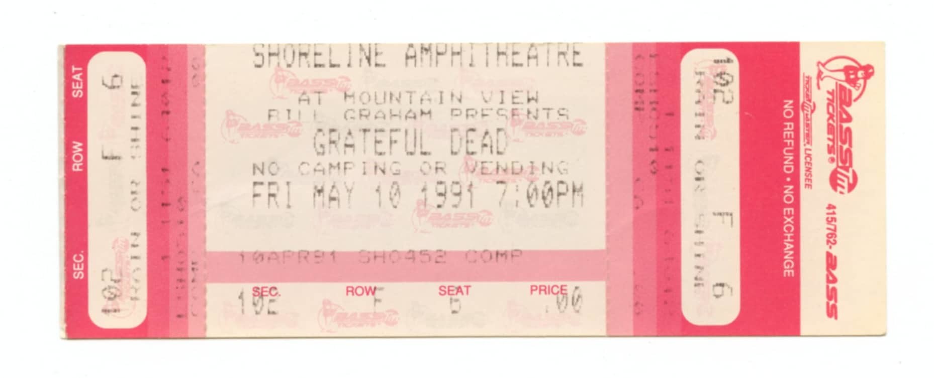 Grateful Dead Ticket Vintage 1991 May 10 Shoreline Aphitheatre 