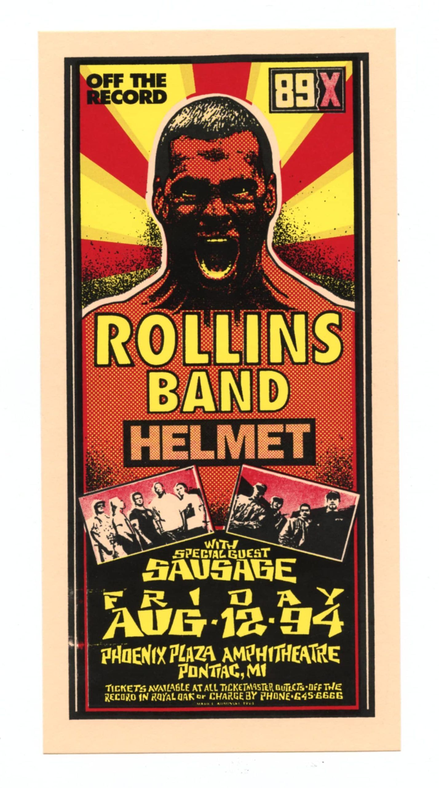 The Rollins Band Handbill 1994 Aug 12 Phoenix Plaza Amphitheatre