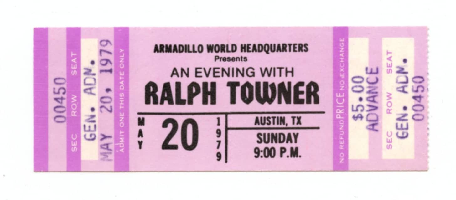 Ralph Towner Ticket Vintage 1979 May 20 Austin Tx