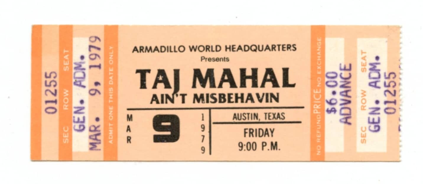 Taj Mahal Ticket Vintage 1979 Mar 9 Austin Tx