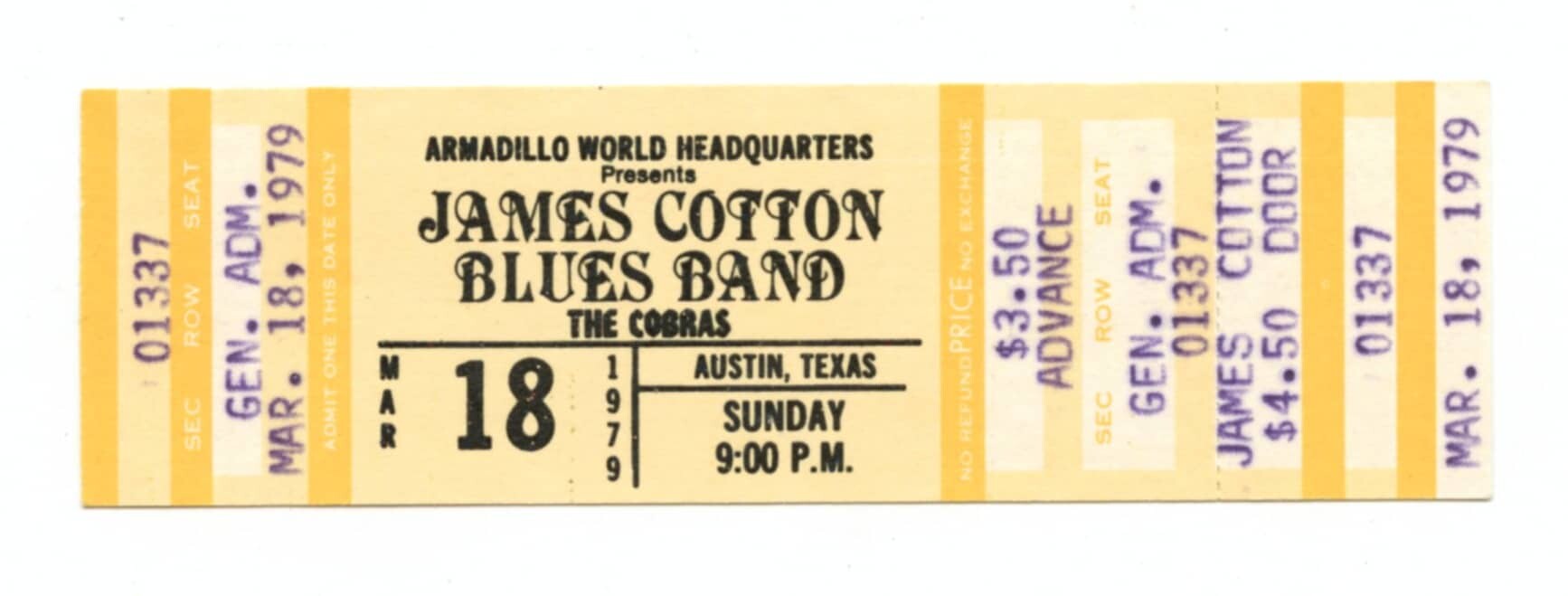 James Cotton Blues Band Ticket Vintage 1979 Mar 18 Austin Tx