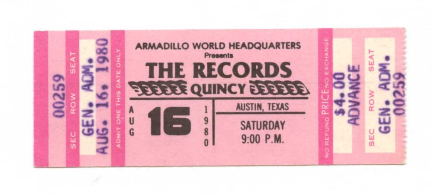 The Records Ticket Vintage 1980 Aug 16 Armadillo World Headquarters Austin