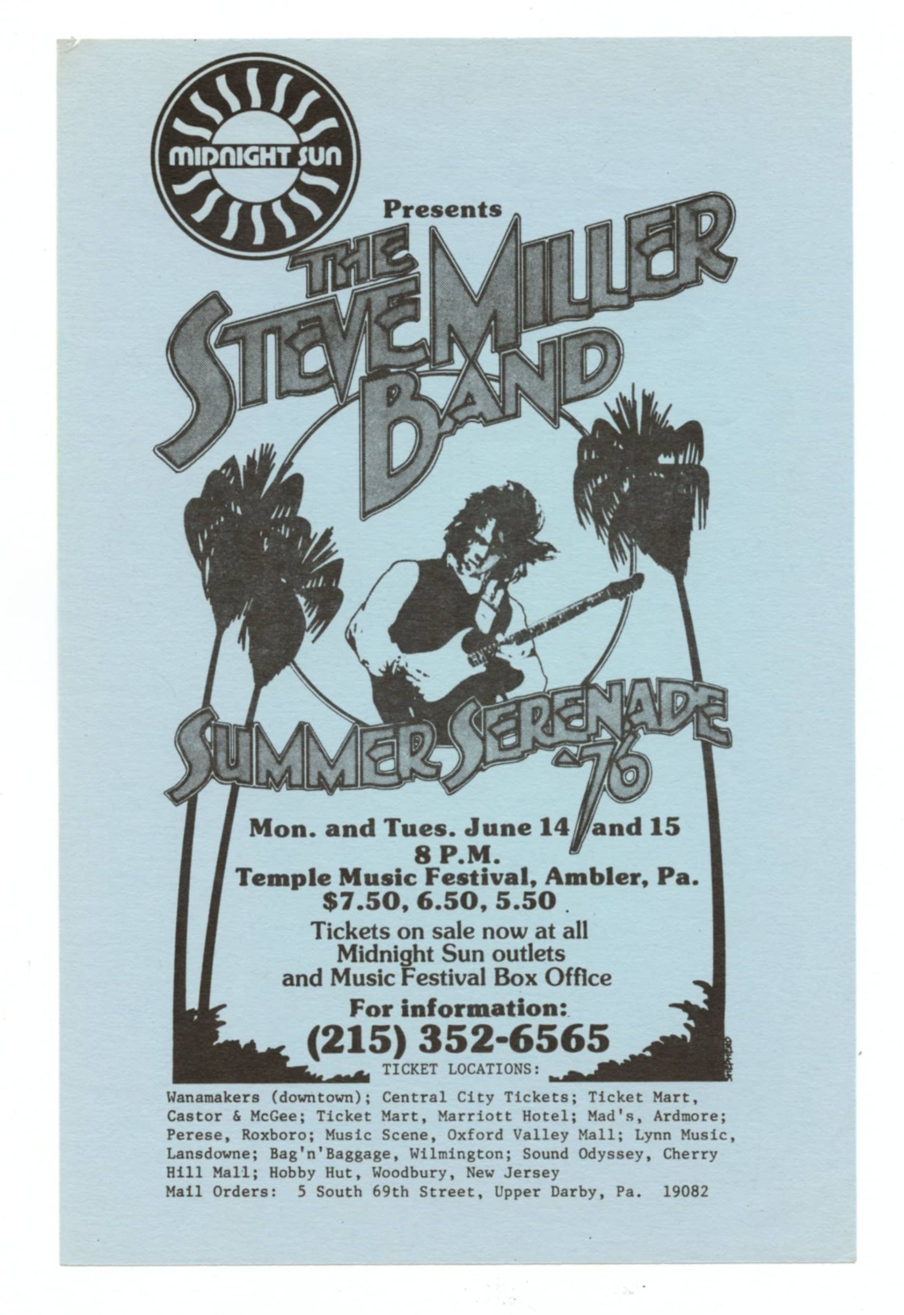 Steve Miller Band Handbill 1976 June 14 Temple University Ambler PA