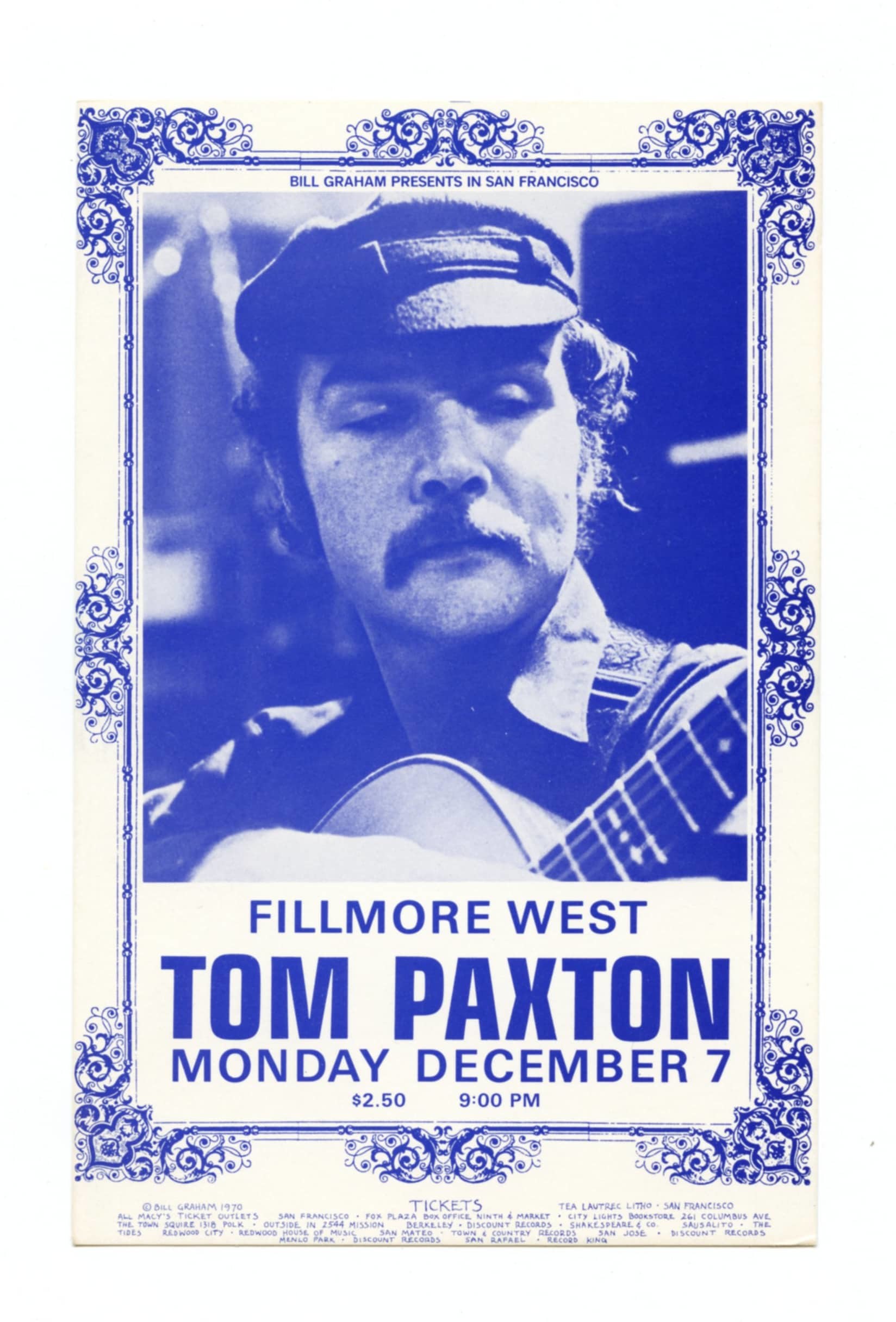 Tom Paxton Handbill 1970 Dec 7 Fillmore West San Francisco Gary Grimshaw