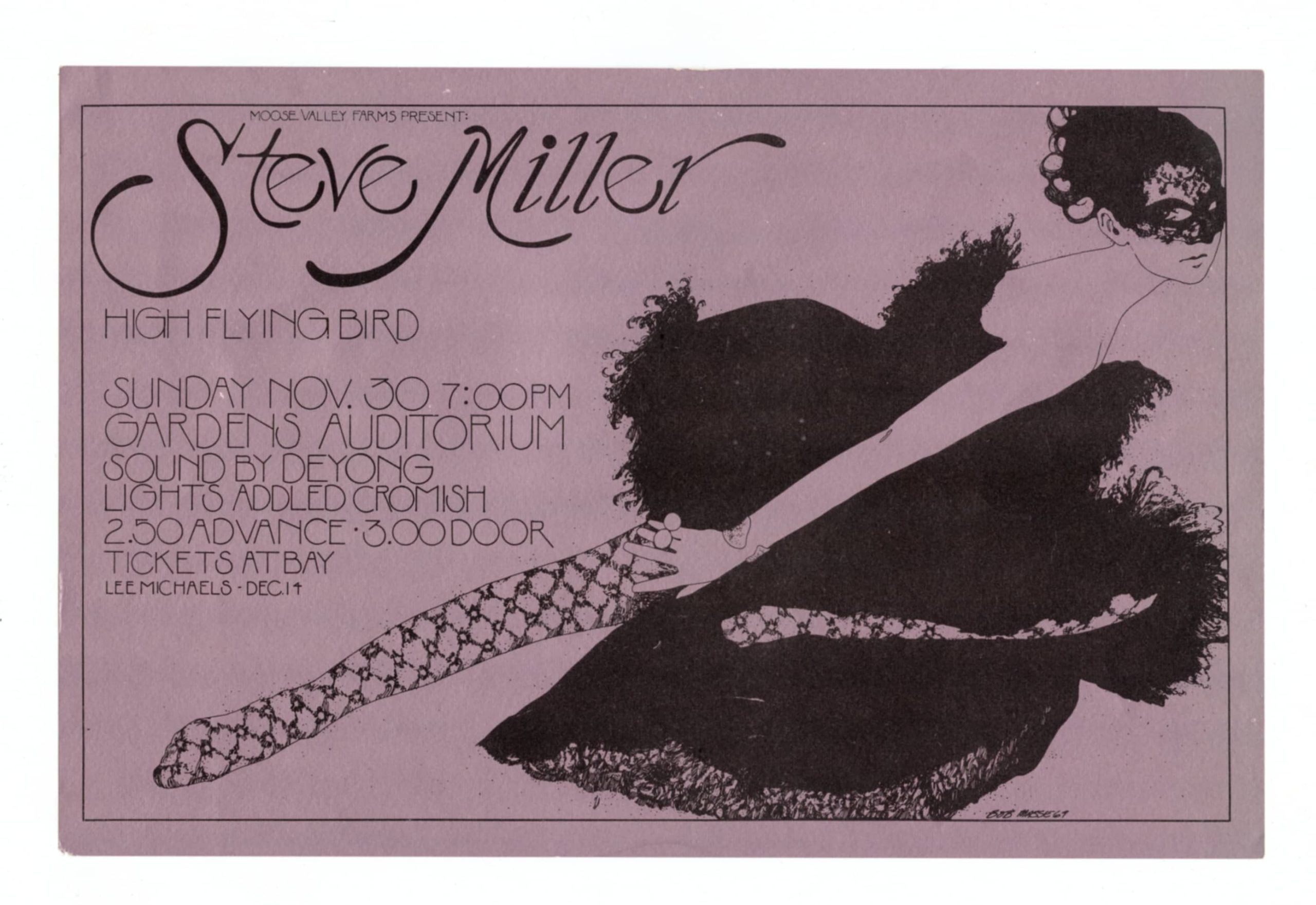 Steve Miller Handbill 1969 Nov 30 Gardens Auditorium Bob Masse