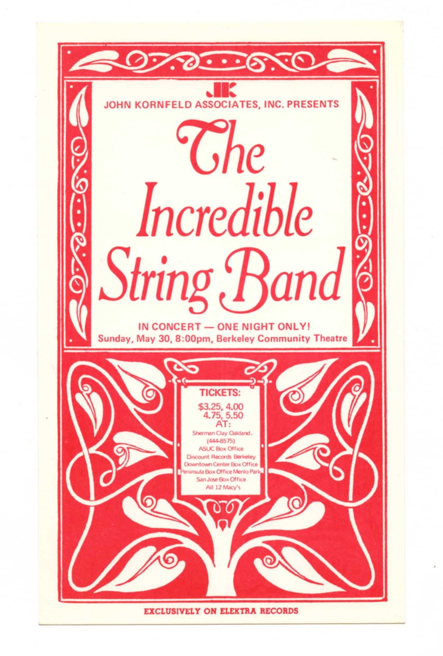 Incredible String Band Handbill 1971 May 30 Berkeley Community Theatre