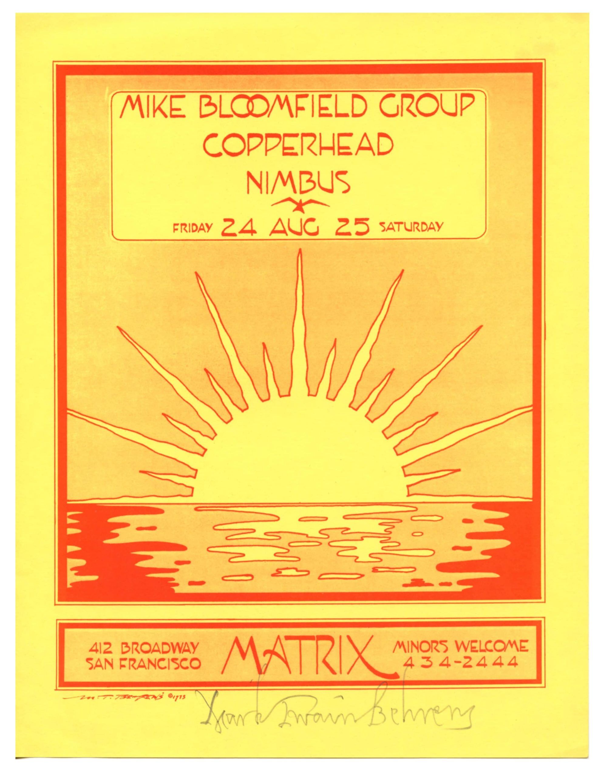 Matrix Handbill 1970 Mike Bloomfield Nimbus Copperhead Mark T Behrens signed